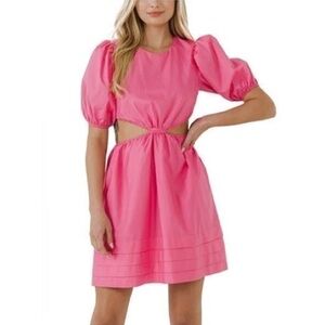 Hyacinth House Hot Pink Puff Sleeve Cutout Dress Tuckernuck Anthropologie XSmall